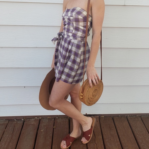 BCBGeneration Pants - Strapless plaid romper